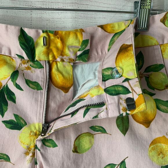 Cynthia Rowley Pink Lemon Print Chino Shorts with Pockets Cotton Blend Size 6 - Picture 7 of 13